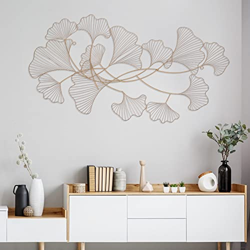 Futchoy Moderne Wanddekoration aus Metall - 3D Wandbild luxuriös Metall Wandschmuck Wohnzimmer Schlafzimmer Esszimmer Wohnkultur Wanddeko in Gold (3D-Design,120 x 57 cm)