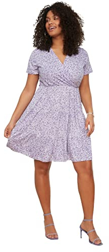 TRENDYOL Damen Women A-line Knit Dress Plus Size Mini Slim Fit Strickkleid In Übergröße, Flieder, XXL Große Größen EU