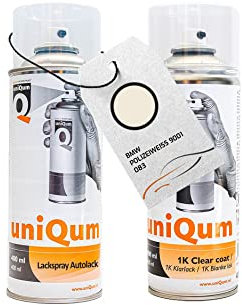 uniQum Spraydose Autolack + Klarlack für BMW POLIZEIWEISS 9001 083 Autolack Reparatur 2x 400 ml