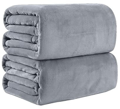 Pagnanno. Flannel Fleece Mink Throw Pack of 2 - Sofa/Bedspread/travel Blankets –Super Soft, light-weighted, Warm, Cosy Large Size – Many colours (Grey, King 200x240cm (2 Pack))