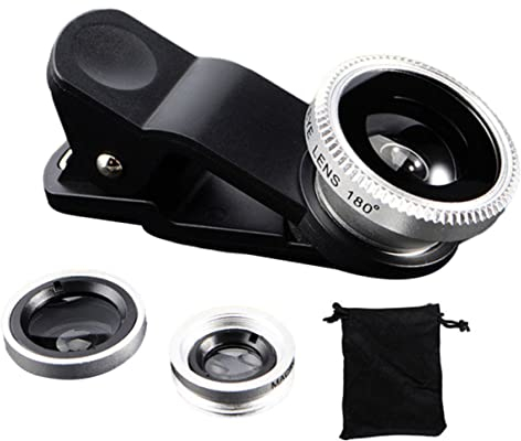Telefon Fisheye Objektiv 3in1 Weitwinkelfisch-Eye-makro-linsen Clip-on Universal Lens Silber, Handy-objektiv, Fisheye-telefonlinse, Fisheye-makrolinsen