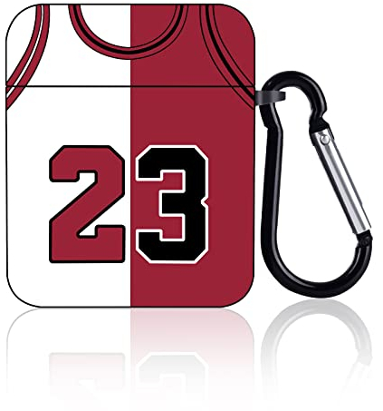 Die Cool Kopfhörerhülle von kompatibel mit Airpods 1&2, Basketball-Trikot-Design mit Karabiner, Stoßfeste TPU Silikon-Schutzhülle, Ultradünn, Kein Geruch, Anti-Rutsch für Sportfans [Trikot No.23]