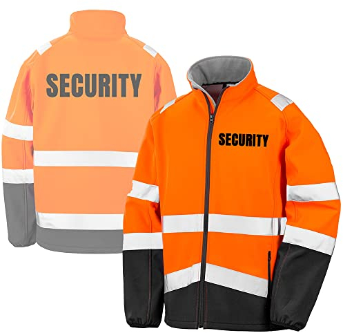 Fassbender-Druck WARNWESTEN - SECURITY Sicherheitsjacke ORANGE aus Softshell - ORANGE Warnjacke nach EN ISO 20471 zertifiziert - Unisex und hochwertigem Reflektorstreifen (Gr. L)