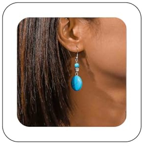 Aneneiceera Boho Türkis Große Scheibe Tropfen Baumeln Ohrringe Vintage Westlichen Ethnischen Stein Haken Ohrringe Silber Blume Tropfen Ohrringe Winzige Perle Türkis Scheibe Baumeln Ohrringe Für Frauen