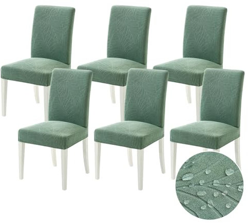 MIULEE Stuhlhussen 6er Set Universal Stretch Stuhlbezug,Abnehmbarer Wasserdichter Elastische Modern Stuhlbezüge Bezug Küche Wohnzimmer Bankett Familie Hochzeit Party Stuhlhusse,Graugrün