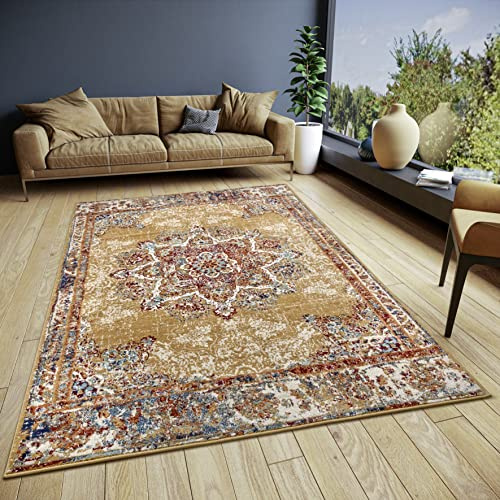 Hanse Home Maderno Orientalischer Teppich – Läufer Orientalisch klassisch dicht gewebt mit Ornamenten Vintage-Look Weicher Kurzflor für Schlafzimmer, Esszimmer, Wohnzimmer, Flur – Gold, 160x235cm