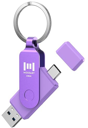 MOSDART 128 GB Dual USB C Flash Drive, Geschwindigkeit bis zu 150 MB/s, Typ C 3.1 Thumb Drive mit Schlüsselanhänger und LED-Anzeige, exFAT Speicherstick für iPhone 15 und 16, iPad, Android-Handy