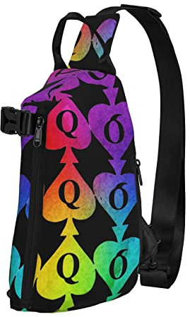 Umhängetasche, Sling-Rucksack, Queen of Spades, Poker, Reisen, Wandern, Brust, Tagesrucksack, Schultertasche mit einem Riemen