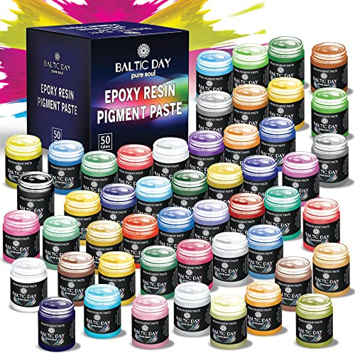 50 Pigmentpasten für Epoxidharz Gläser Set 500g - Dicke Pigmentpaste - Deckendes Harzpigment - Fester Epoxidharzfarbstoff - Harzpaste Pigment - Epoxidharz Farbpigment - Glimmerpulverpaste