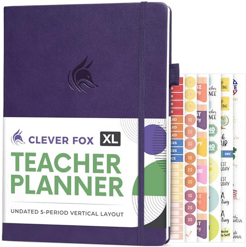Clever Fox Lehrerplaner – Schuljahresplaner mit Kalendern und Unterrichtsplänen – Buch für Klassenzimmer und Heimschule, A4, Violett