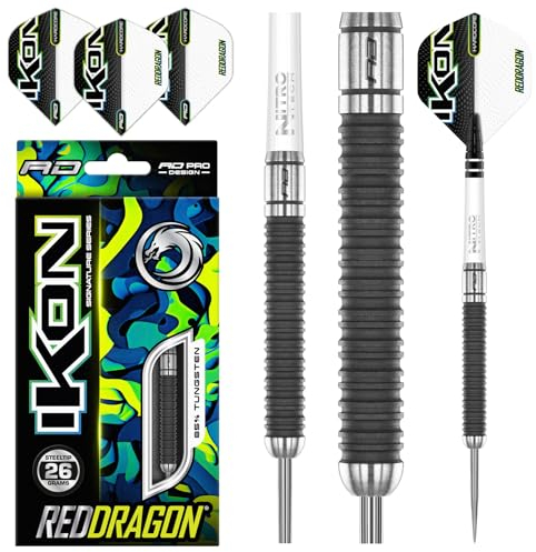 RED DRAGON Ikon 1.4 24 Gramm Professionelles Wolfram Steeltip Dart Set mit Flights und Schäften