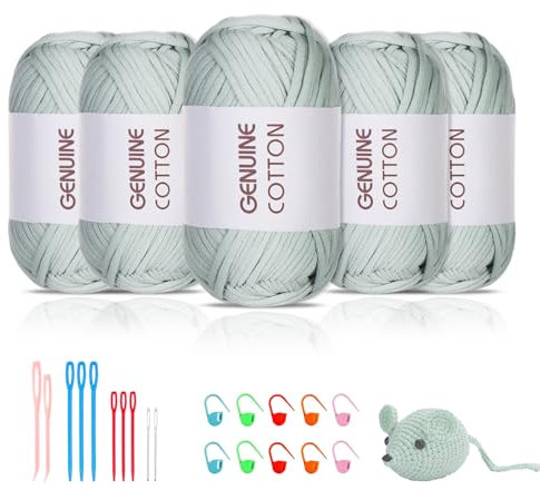 Maxee 5X50g Dickes Garn Baumwolle zum Häkeln, Chunky Häkelgarn für Anfänger, Kein Geteiltes Häkeln Amigurumi Wolle, Klobiges Baumwollgarn Einfaches Strickgarn zum Häkeln Stricke