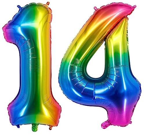 40inch Ballon Nummer 14 Regenbogen 14 Ballonnummer selbstversiegelnd für Geburtstagsdekorationen und Jubiläumsparty-Dekor(Number 14)