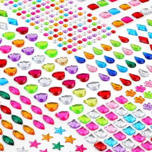 Gem Stickers for Kids, Big Gems for Crafting, Self Adhesive Rhinestone Stickers for Crafts, Muticolor Acrylic Bling Stick on Gemstone, for DIY Crafting