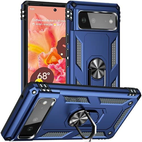 Schutzhülle für Google Pixel 6, Silikon, Stoßfest, Militärische Qualität Mit Ringständer (Blau)