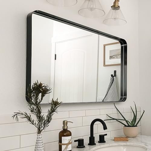 Melodieux Wandspiegel 60x90cm Schwarze Rechteckiger Spiegel Badezimmerspiegel Dekorativer Spiegel zum Aufhängen an der Wand Horizontal oder Vertikal für Schlafzimmer Wohnzimmer Flur