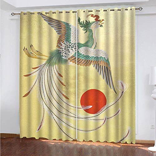 Vorhänge Blickdicht Schlafzimmer Wohnzimmer - 2Er Set Modern Vorhang Mit Ösen 240X230Cm (BxH) 3D Sonnenaufgang-Phönix-Druck Muster Druck Verdunkelungs Gardinen Kinderzimmer Schallschutz Thermovorhang