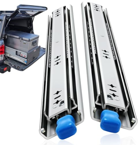 VAGUDE Schwerlastauszug mit Verriegelung Schubladenschienen 53 mm Breite für Seitenmontage Vollauszug Kugellagerung Hohe Belastbarkeit 93-120 kg Tragkraft (mit Verriegelung, 900 mm)