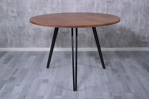 SAM Runder B-Ware Esszimmertisch Belina 120 cm, Akazienholz massiv, Esszimmertisch mit Gerader Kante nussbaumfarben, Metallgestell Schwarz, massiver Holztisch, Tischplatte 26mm