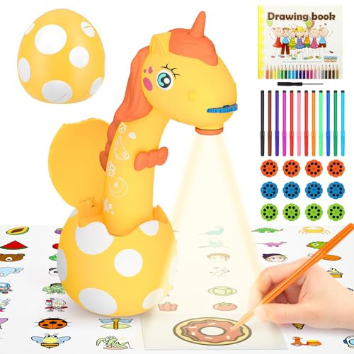 MOMSIV Projecteur de Dessin pour Enfants - Motif Licorne - Jouet de Suivi et Planche à Dessin - 96 Motifs Colorés - Cadeau pour Garçons et Filles - Jaune