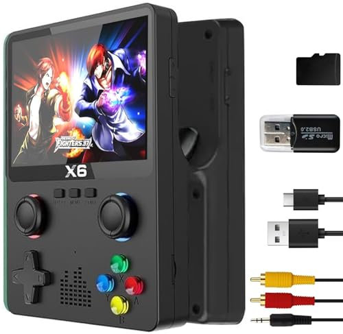 Deluisho Console de Jeux, X6 Console Retrogaming, Supportant 11 Types D'émulateurs, Incluant Plus de 10 000 Types de Jeux, Design Double Joystick 3D, écran Couleur IPS HD 3,5 Pouces Entièrement Laminé