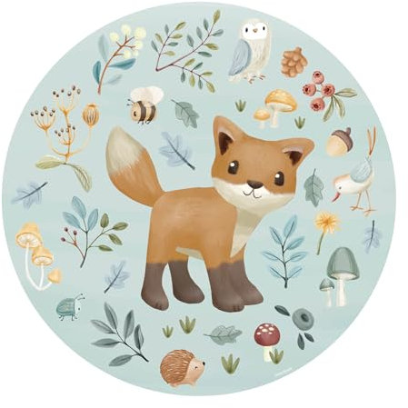 Little Dutch Papier Peint intissé Rond Forest Friends Diamètre 100cm Bleu | Revêtement Mural, Tapisserie | Ambiance Facile à Poser et à Enlever