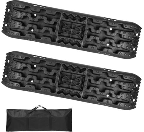 Vinteky 2 Stücke Sandbleche Traktionsmatte Kunstoff Anfahrhilfe Recovery Board Tracks mit Aufbewahrungstasche und Installationstool 10T Last für Geländewagen Wohnmobil PKW LKW Offroad