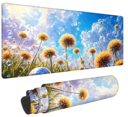 Gaming Mouse Pad Blue Large Mouse Mat 800 x 400 mm, Dandelion Mouse Pad Desk Mat, Extended Mousepad with Non-Slip Rubber, Improved Precision and Speed, XL Mouse Mat for Home Office Gaming Room F-422