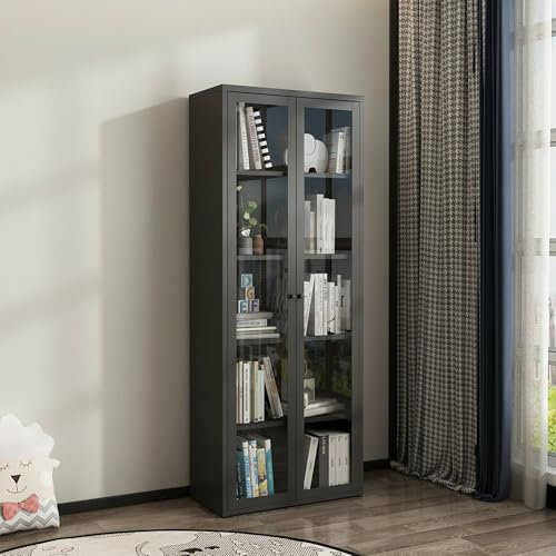 Dmora Vitrine Mango 70x35x180 cm Grau 4 Böden, 5 Fächer, 2 Türen