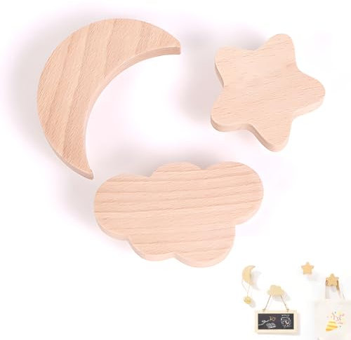 Juego de ganchos de pared de madera (3 unidades) – Ganchos adhesivos y percheros, diseños creativos aptos para niños, ideal para almacenamiento, fijación en pared y decoración
