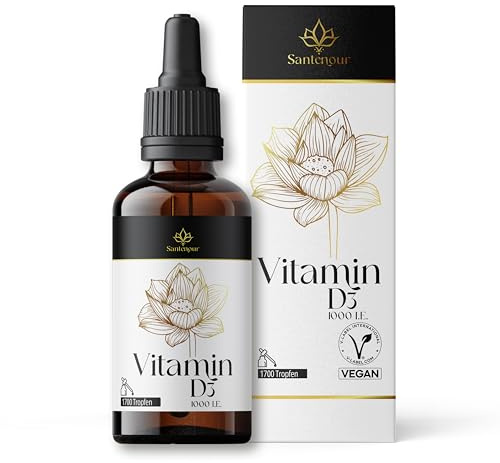 Vitamin D3 Tropfen - 1000 I.E. pro Portion (25 µg) - 50 ml ca. 1700 Tropfen - optimal dosiert, bioverfügbar durch MCT-Öl aus Kokos, vegan, alkoholfrei, ohne Gluten, Laktose, Gelatine und Gentechnik