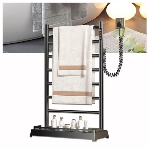 KOIAMVZW Sèche-Serviettes électrique sur Pied à 7 Barres, Porte-Serviettes Chauffant sur Pied avec Roue Universelle/minuterie/température réglable/Affichage LED, Chauffe-Serviettes,Noir Decoration