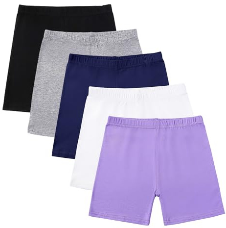duxyoz Radlerhose für Mädchen, atmungsaktiv, Sicherheits-Tanzkleid, kurz, Kinder, Teenager, Baumwolle, dehnbare Unterhose, Multipack, Radhose, Sommerkleidungs-Set, mehrfarbig, 5–14 Jahre, 5 Stück, 07