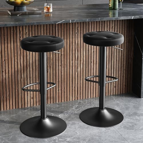 HOOBRO Barhocker 2er Set mit 360°drehbarem, gepolstertem Sitz (PU-Bezug), runde Barstühle höhenverstellbar, Küchenhocker, Metallgestell und Fußstütze, für Bar, Küche, Restaurant, Schwarz EBB82BYP201