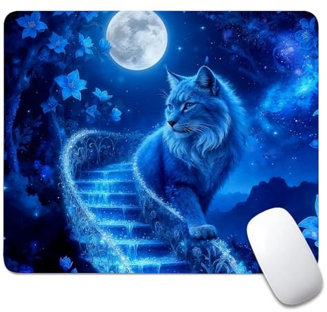 artslion Decorative Mouse Pad 24x20cm – Smooth Surface & Non-Slip Rubber Base for Office, Home & Gaming Blue Cat Patterns