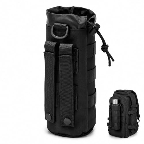 AJKQNMA Taktisch Molle Flaschenhalter, 1000D Nylon Wasserdicht Wasserflaschentasche mit Kordelzug, Gürtel Flaschenhalter für Outdoor Wandern, Camping, Jagd, Radfahren und Training