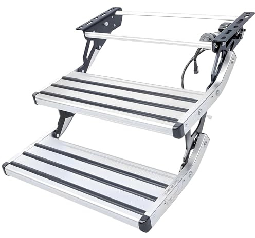BANGBANGJI Elektrisch ausziehbare Wohnmobil-Trittstufe, 12V automatische ausziehbare Campertreppe, rutschfeste Oberflächen, klappbare Aluminiumstufen, einfache Installation, für Wohnwagen Double