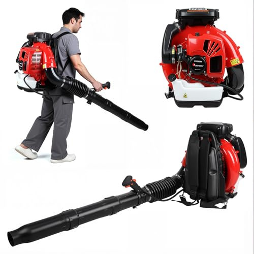 Benzin Laubbläser Rücken mit 2-Takt Motor, 75.6CC Benzin Laubbläser rückentragbar, Laubsauger Blower mit Schultergurt und großem Tank, Laubbläser für Garten Terrasse Hof Reinigung Anwender