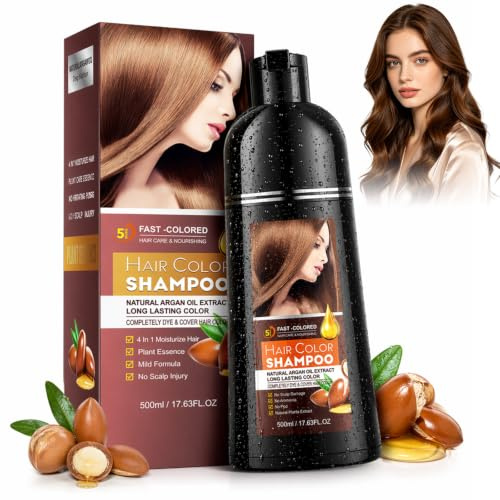 500ML Castaño Marrón Champú Tinte 4 en 1, Hair Dye Shampoo Natural para Cubrir Canas,Cobertura Natural de Canas,Champú Colorante,Tinte Cabello Hombres y Mujeres,Fácil de Usar,Cuidado Diario