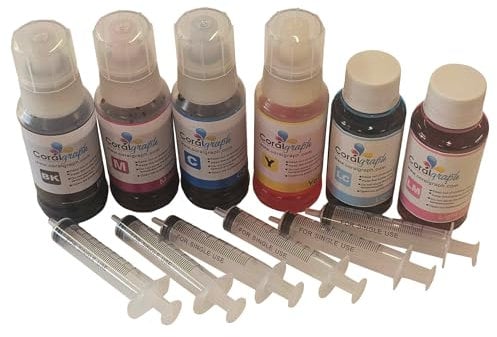 Coralgraph 6 Colour Ink Bottle Dye Based Ink Set For Inkjet Printers CISS and Refillable Cartridges - Cyan, Magenta, Yellow, Black, Light Magenta & Light Cyan