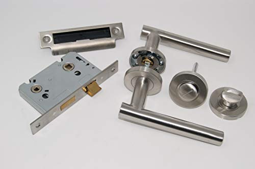 Straight T Bar Door Handle Pack Bathroom Set Satin Stainless Steel for 35mm Thick Doors