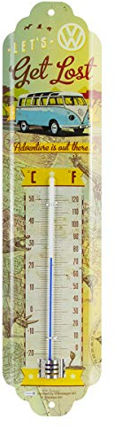 Nostalgic-Art Retro Thermometer, 7 x 28 cm, VW Bulli – Let's Get Lost – Volkswagen Bus Geschenk-Idee, Original Lizenzprodukt (OLP), aus Metall, Vintage Design