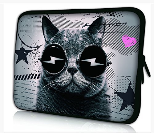 17-17.3inch Laptop Tablet Case Pouch Protective Skin Cover by Funky Planet Bags (Black Butterflies) (Cat Glasses)