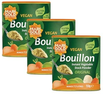 Marigold Vegetable Bouillon Powder, 150g (Pack of 3) – Instant Vegan Stock powder, Natural Ingredients, No Artificial Additives – Ideal for Soups, Stews & Sauces.