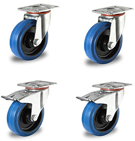 Rollensatz 2 Lenkrollen mit Feststeller 2 Lenkrollen 100 mm Elastik Blue Wheels