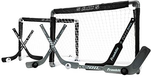 Franklin Sports Kids Set NHL Set of 2-Black-Includes Mini Goals, 2 Goalie Sticks, and 4 Foam Hockey Balls, Schwarz-silberfarben-weiß, One Size