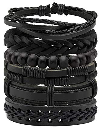 MILAKOO Punk Lederarmbänder für Herren Damen Gothic Manschettenarmband 6 Stück geflochtene verstellbar