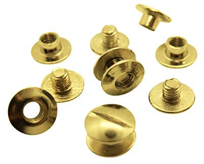 Gobrecht & Ulrich 25 x 3.5mm Book Binding Screws & Posts - Brass-coloured - Chicago Screws - 10mm head, 5mm hole diameter