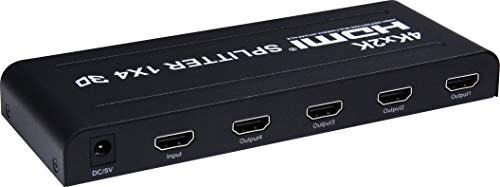 PremiumCord 4K HDMI Splitter 1-4 Port mit Netzteil, Metallgehäuse, Video Auflösung 4Kx2K 2160p UHD, Full HD 1080p, Farbe schwarz