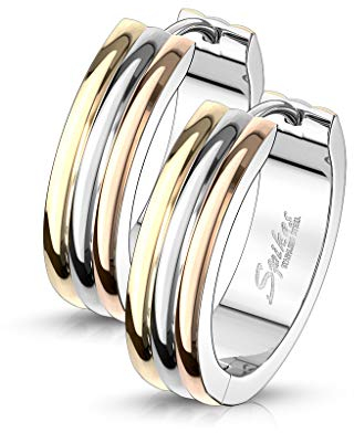 viva-adorno 1 Paar Damen Klappcreolen Hoop Ohrringe dreifarbig Edelstahl Tricolor Rosegold Gold Creolen ER94_Tri, 20mm